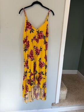 Sunshine Floral High-Low Slip Dress with Pink Blooms Vacation Beachwear size XXL